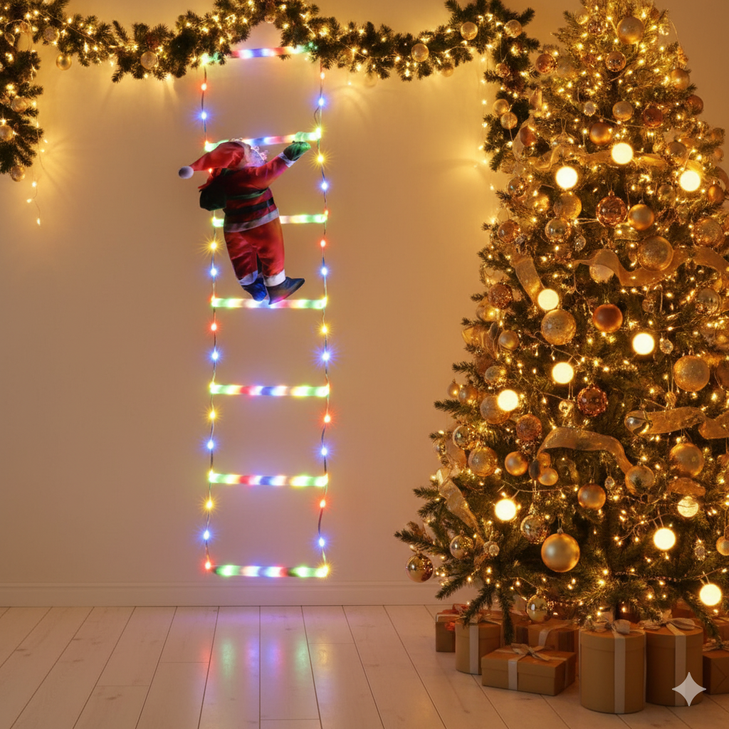 Escalera LED Navideña con Santa Trepador — La Decoración que Hipnotiza🎄✨